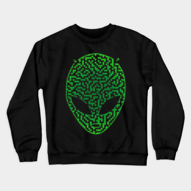 Alien Head Shaped Maze & Labyrinth Crewneck Sweatshirt by gorff
